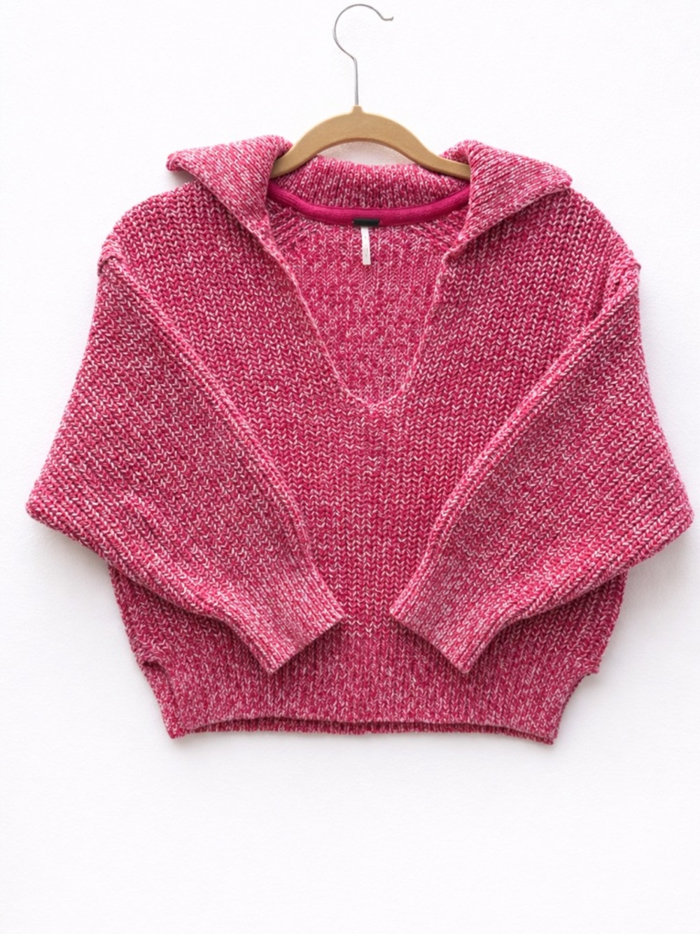 Free People Pink Red Marled Knit Sweater XS Cropped Slouchy